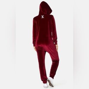 ONEPIECE Original Velour Jumpsuit Hooded Full Zip Unisex Red Burgundy Sz S Cozy
